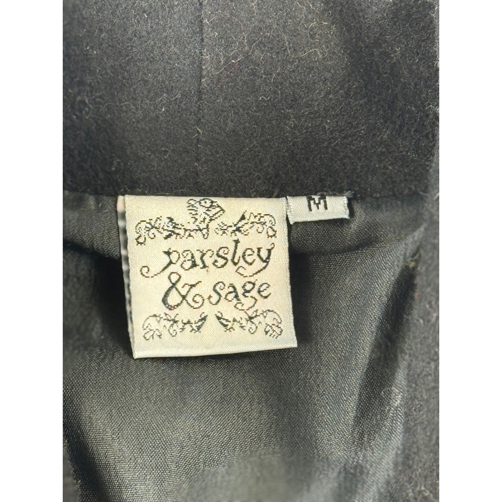Parsley & Sage vtg Womens Black 100% Wool Floral Applique Jacket Brooch Size M - Picture 7 of 8